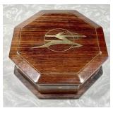 Antique brass inlaid octagon walnut box 5.5x2