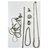 Sterling silver bracelet, necklace, & broken