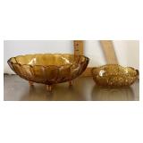 2 amber glass bowls