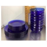 Blue glass dishes --8 place settings