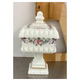 Hand painted milk glass candy dish