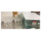 Tote of clear stemware