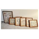 6 framed hand stitched cross stitch mottos