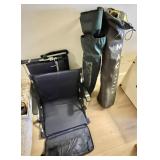 2 modern folding bleacher seats, 2 bag chairs