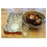 18" wood salad bowl set, box of clear glass
