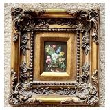 Original mini oil painting in ornate frame 9"