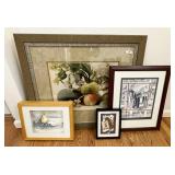 2 framed prints, 2 framed original art