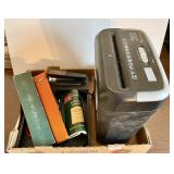 K&E slide rule, paper shredder, stapler,