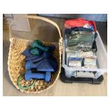 Small tote w/rain gear, basket w/hand weights