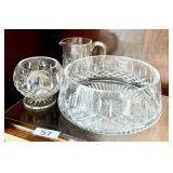 Waterford crystal bowl, sugar bowl, creamer