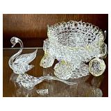 Mini spun glass punch bowl set and swan