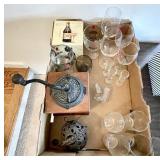 Box with coffee grinder, cast iron string holder,