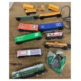 HO train cars and track lot