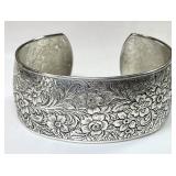 Heavy sterling silver etched cuff bracelet