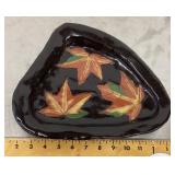 Studio redware pottery leaf decorated dish