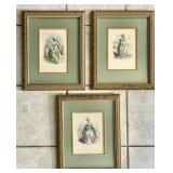 3 framed "Fleurs Animees" French fashion prints