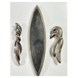 3 sterling silver brooches