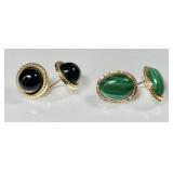 14k gold onyx and 14k gold malachite earrings
