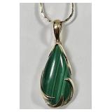 14k gold malachite pendant on 20" chain