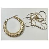 14k gold single earring and broken fine chain