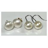 2 pair 14k gold pearl earrings