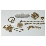 10k gold cleanup lot w/pins, ring, broken chains