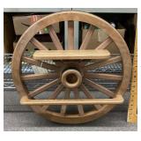 Hand crafted wagon wheel shelf