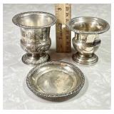 Sterling silver toothpick holders and small dish
