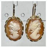 14k gold cameo earrings