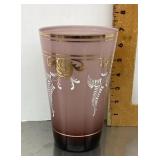 Hand painted amethyst glass vase