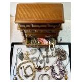 Wood jewelry box and costume jewelry