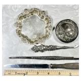 Sterling silver cleanup lot with dip pen, lid,