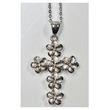 Sterling silver flower cross necklace