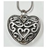 Sterling filigree heart pendant on 24" chain