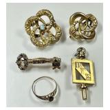 10k gold cleanup lot with pins, pendant, baby ring