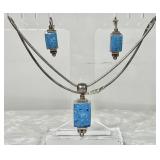 Sterling silver denim lapis necklace and earrings