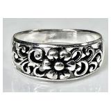 Sterling silver filigree flower ring