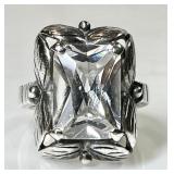 Heavy sterling silver ring with large clear stone