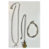 2 sterling silver necklaces and bracelet