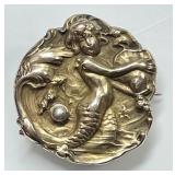 10k gold repousse mermaid brooch