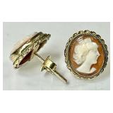 18k gold pierced cameo earrings