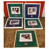 5 framed needlepoint Christmas stamps
