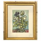 Framed Paula Egolf floral painting 19x24
