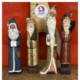 4 hand carved wooden Santa figures