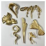 7 large goldtone costume jewelry brooches