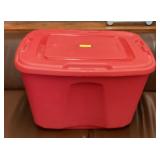 Red storage tote with lid