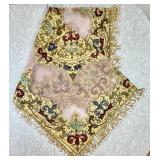 Ornate India mesh tablecloth w/bead fringe