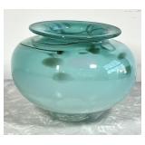 Turquoise art glass vase