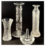 Cut crystal vases and ring holder