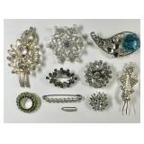 10 rhinestone & pearl costume jewelry brooches